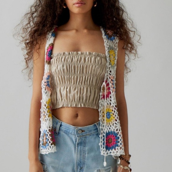 NWT Urban Outfitters Urban Renewal Remnants Smocked Linen Tube Top - Picture 2 of 7